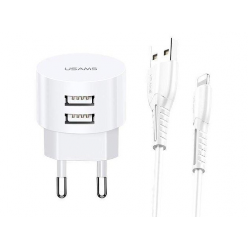 Зарядное устройство Usams Send-Tu Series Set 2xUSB + кабель Lightning White XTXLOGT1804