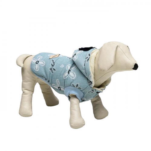 Куртка для собак, с цветами, L (ДС 30 см, ОШ 29 см, ОГ 44 см), голубая