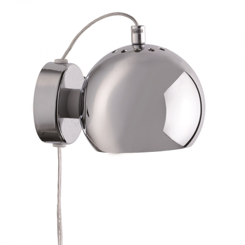 Лампа настенная Ball, Ø12 см, хром в глянце, серый шнур