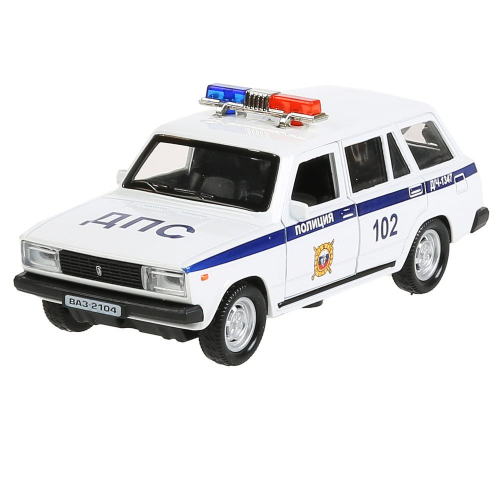 Модель машины Технопарк ВАЗ-2104 Жигули, Полиция, инерционная, свет, звук 2104-12SLРОL-WН