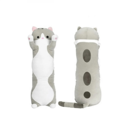 Мягкая игрушка-антистресс Кошка-батон, длинный кот серый 90 см