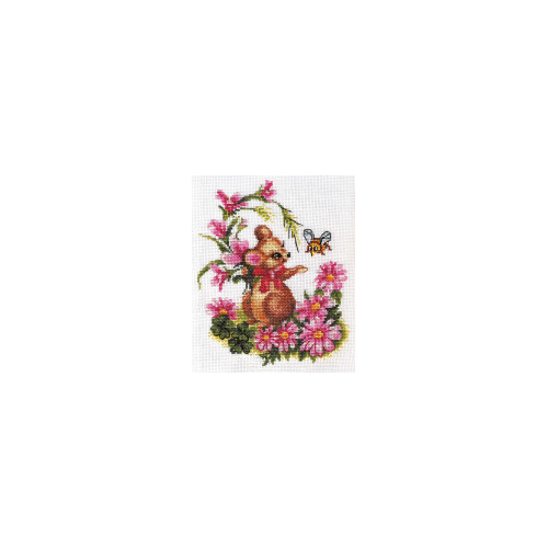 Набор для вышивания Panna "Мышонок с букетом", арт. Д-0276, 20х23 см