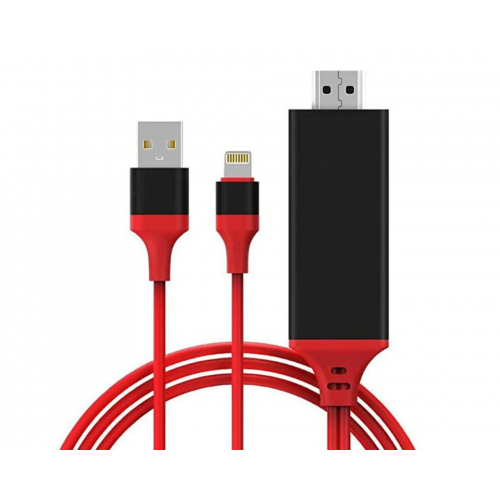 Кабель-адаптер GCR MHL 2.0m Lightning + HDMI 2.0 для IPhone 5/6/7/8/X/Ipad красный