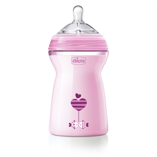 Бутылочка Chicco Natural Feeling силиконовая соска с флексорами розовая 330 мл