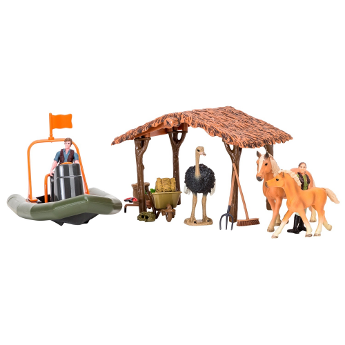 Игровой набор Masai Mara На ферме , Ферма, лошади, страус, лодка, 22 предмета
