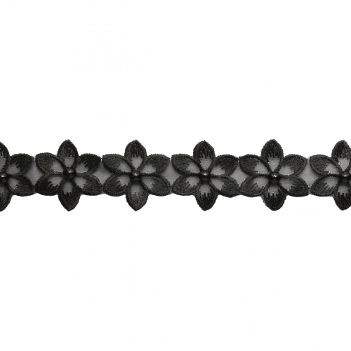 Кружево капрон "Цветок", цвет: черный, с бусиной, 2,8 см x 13,72 м, арт. 1AS-365