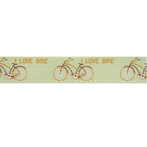 Лента репсовая "Велосипед", цвет: светло-зеленый, 22 мм x 22,5 м