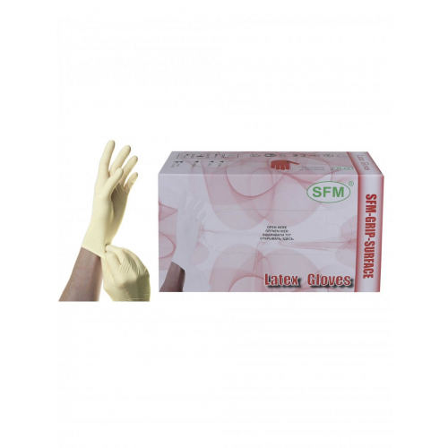 Перчатки SFM Hospital Products латексные диагностические 50 пар GRIP SURFACE M белый