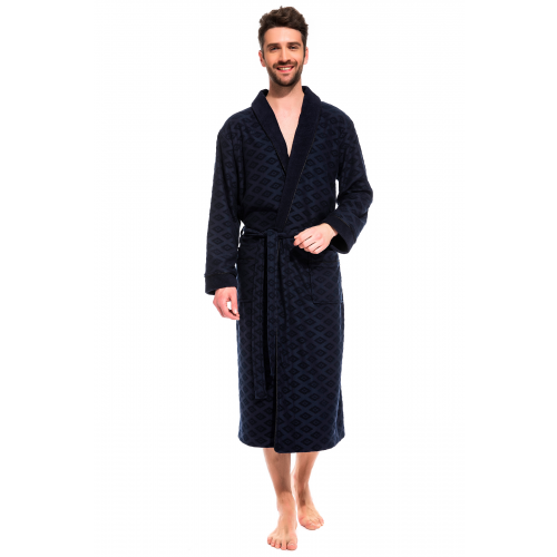 Мужской облегченный махровый халат из бамбука Peche Monnaie 420, синий,3XL