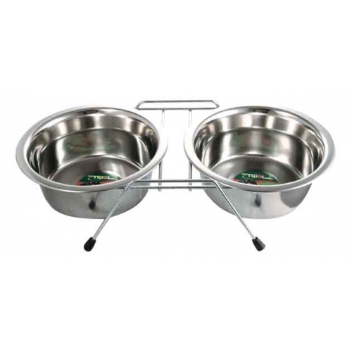 Двойная миска для собак Triol, сталь, серебристый, 2 шт 0,4 л