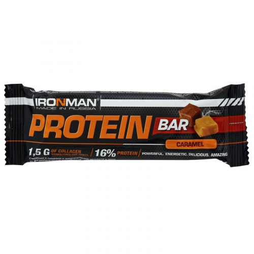 Батончик "IRONMAN" "Protein Bar" с коллагеном, 35г (Карамель/тёмная глазурь)(30 шт)