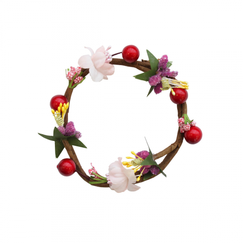 Венок декоративный Астра MH1-157 "Цветы и ягоды", D7.5x2.5см, F118 фуксия