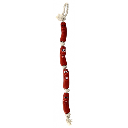 Жевательная игрушка для собак Triol Четыре сосиски из латекса, бежево-красные, 63 см