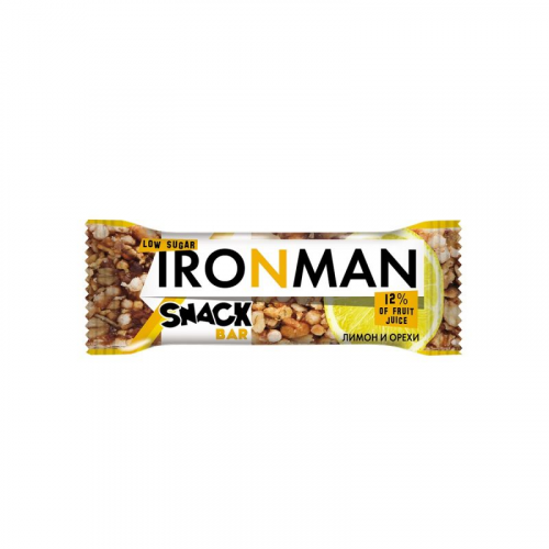 Батончик Snack Bar Ironman лимон, орехи и темная глазурь без сахара 40 г