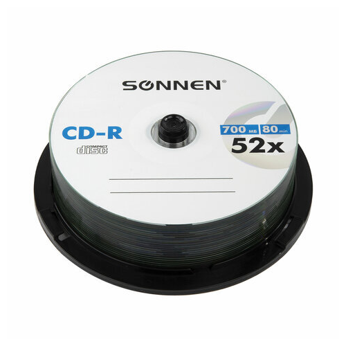 Диски CD-R SONNEN 700Mb 52x Cake Box (упаковка на шпиле) 25шт, 513531