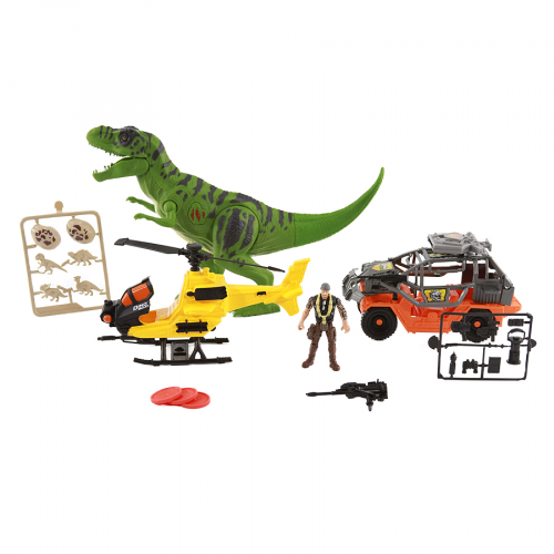 Фигурка динозавра с вертолетом, Chap Mei Большая охота на Тираннозавра, 21 см, свет, звук
