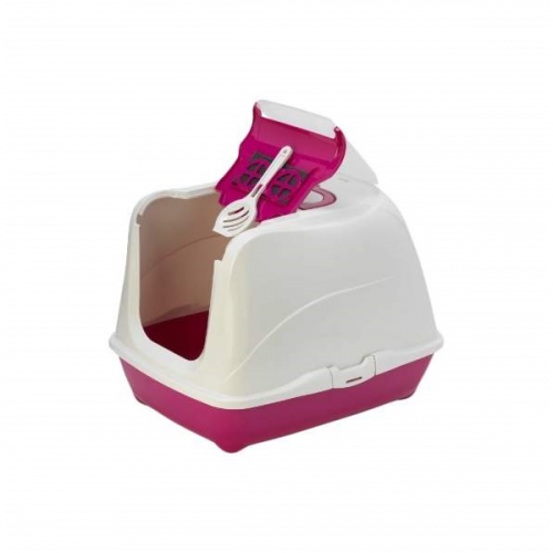 Туалет для кошек MODERNA Flip Cat, прямоугольный, розовый, белый, 50х39х37 см