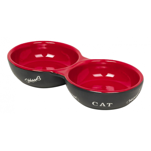 Двойная миска для кошек Nobby, керамика, красный, черный, 2 шт по 0.26 л