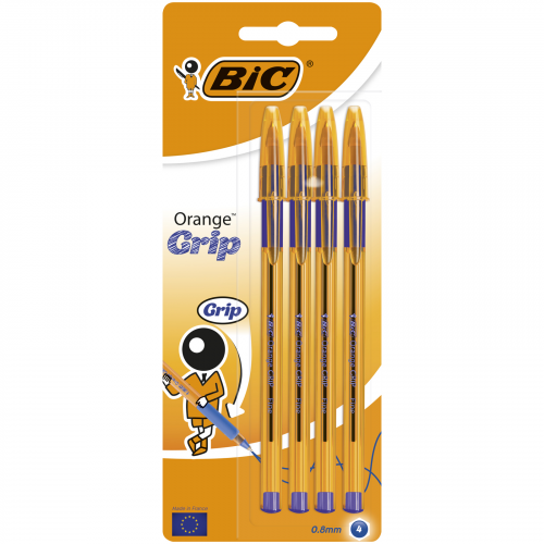 Набор ручек шариковых BIC Orange Grip 811928, синие, 0,8 мм, 4 шт