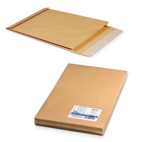 Конверт-пакеты В4 объемный 250х353х40 мм до 300 листов крафт-бумага отрывная полоса 25 шт
