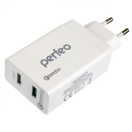 Сетевое зарядное устройство Perfeo PF A4141, 2 USB, 2,4 A, white