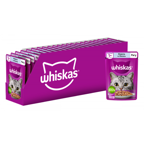Влажный корм Whiskas для кошек, рагу с форелью и лососем, 28 шт по 75г