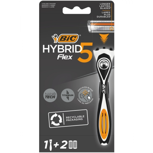 Бритва мужская, 5 лезвий BIC Hybrid 5 Flex, уп. 1 ручка и 2 сменные кассеты