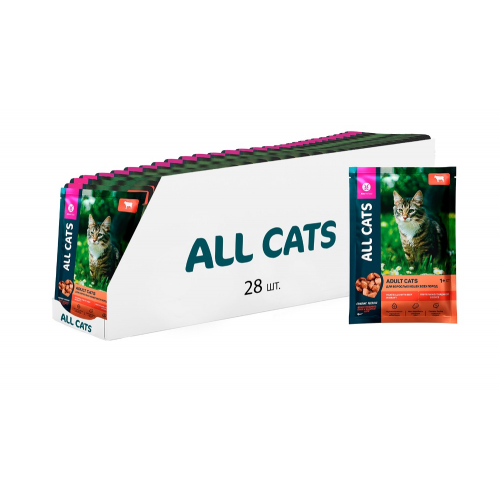 Консервы для кошек ALL CATS, тефтельки с говядиной в соусе, 28 шт по 85 г