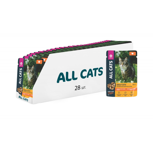 Консервы для кошек ALL CATS, тефтельки с индейкой в соусе, 28 шт по 85 г
