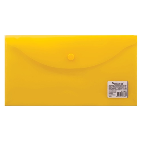 Папка-конверт с кнопкой BRAUBERG, 250х135 мм, для билетов и документов, прозр., желтая