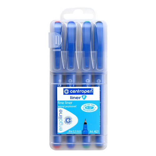 Ручки капиллярные (линеры) 4 ЦВЕТА CENTROPEN Liner, корпус синий, линия 0,3мм, 4621/4