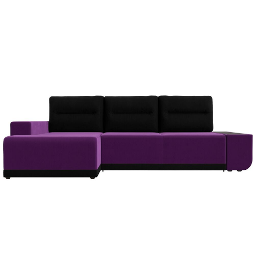 Диван угловой левый Чикаго микровельвет фиолетовый подушки черный Браво 110752L
