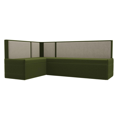 Кухонный угловой диван Кристина левый (основа микровельвет зеленый, компаньон микровельвет бежевый) Браво 118463L
