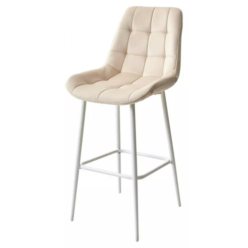 Барный стул ХОФМАН, цвет H-06 Бежевый, велюр/белый каркас Браво 688M04885