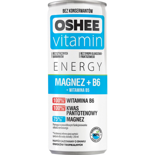 Напиток Oshee Energy Magnez + B6 со вкусом фруктов витаминизированный газированный 250мл