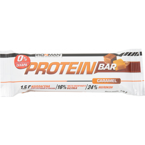 Батончик протеиновый IronMan Protein Bar с коллагеном Карамель без сахара 50г