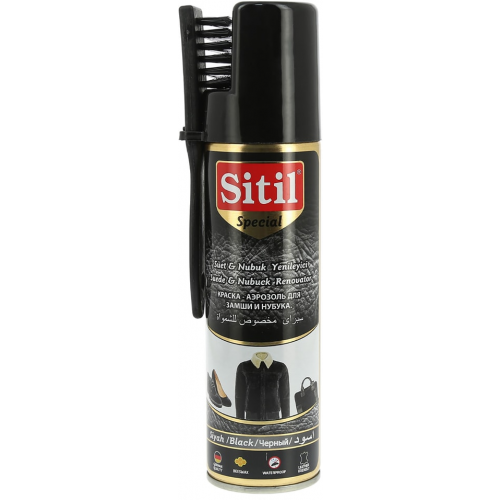 Краска-аэрозоль для обуви Sitil для замши и нубука с щеткой в комплекте черная 250мл