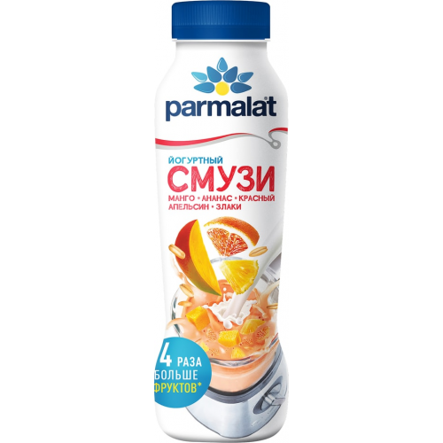 Коктейль йогуртный Parmalat Смузи Манго-Ананас-Красный апельсин-Злаки 1.2% 280г