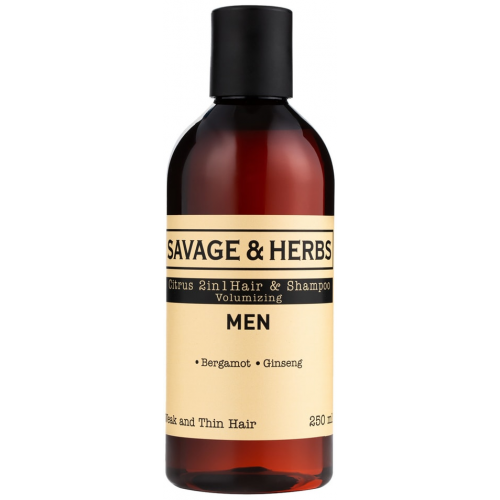 Шампунь и гель для душа Savage&Herbs 2в1 укрепляющий с бергамотом и женьшенем 250мл