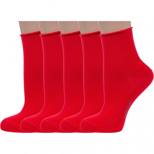 Комплект из 5 пар женских носков без резинки grinston socks (pingons) из мерсеризованного хлопка красные Grinston socks 5-15D22