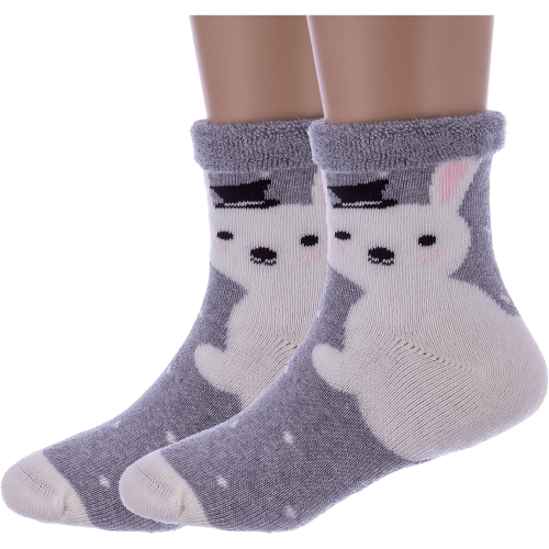 Комплект из 2 пар детских махровых носков rusocks (орудьевский трикотаж) светло-серые Rusocks 2-Д3-33490