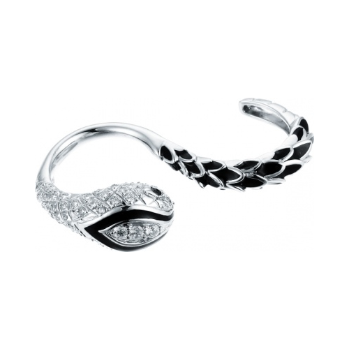 Кольцо Змейка на два пальца с эмалью и фианитами из серебра Element47