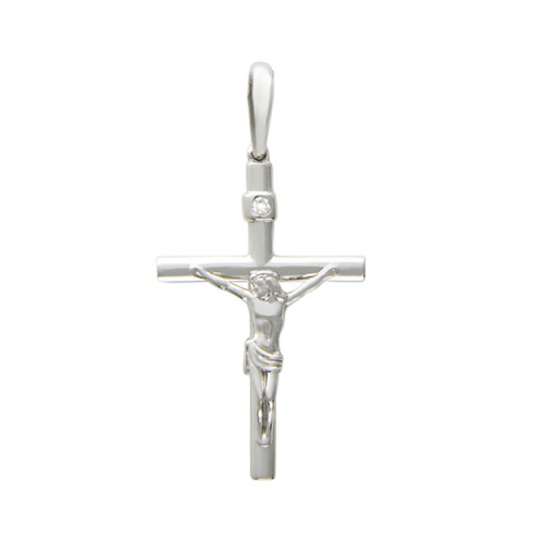 Крестик с бриллиантом из белого золота Эстет