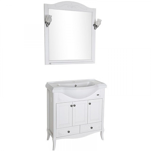 Комплект мебели для ванной ASB-Woodline Салерно 80 Белый с патиной Серебро 9696+16696+9691