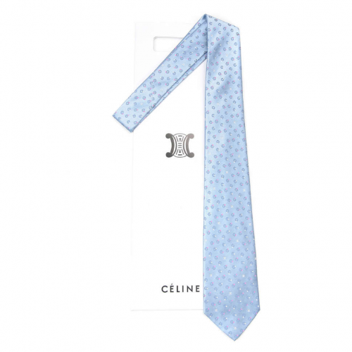 Блестящий светло-синий галстук с кружочками Celine 63580