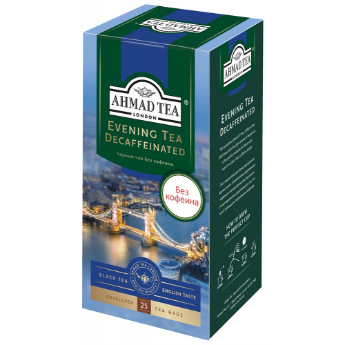 Чай "Ahmad Tea" Вечерний Чай, с ароматом бергамота, декофеинизированный, чёрный, в пакетиках в конвертах из фольги, 25х1,8г Упаковка - 12 шт
