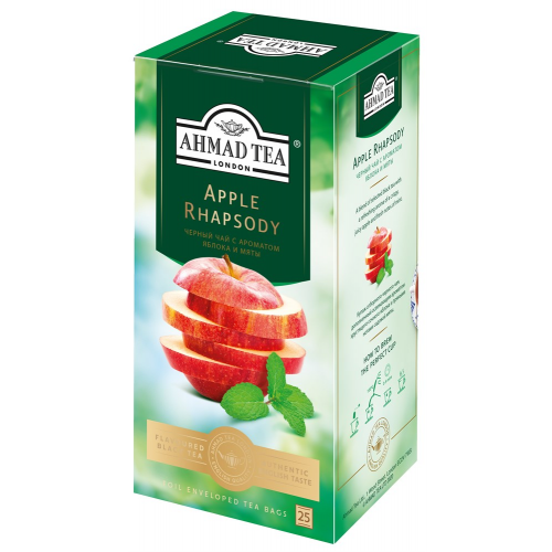 Чай "Ahmad Tea" Эппл Рапсоди, с ароматом яблока и мяты, чёрный, в пакетиках в конвертах из фольги, 25х1,5г Упаковка - 12 шт