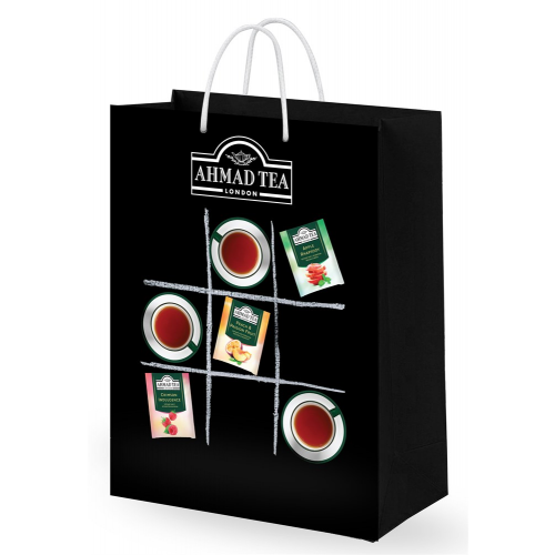 Чёрный подарочный пакет от "Ahmad Tea", большой, размеры 300*400*120