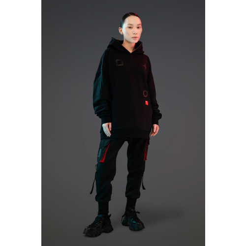 Худи МТС оверсайз со светоотражающей тканью на капюшоне, Techwear 2.0 Черная S