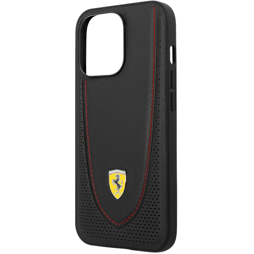 Чехол-накладка Ferrari для iPhone 13 Pro Max Genuine leather Curved with metal logo Hard Черный